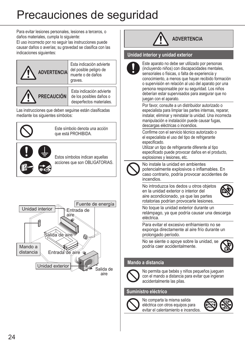 Precauciones de seguridad | Panasonic CUE28PKE User Manual | Page 24 / 64