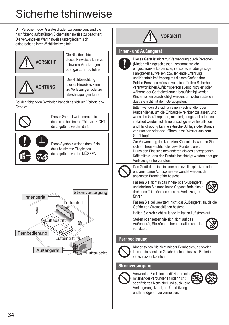 Sicherheitshinweise | Panasonic CUE28PKE User Manual | Page 34 / 64
