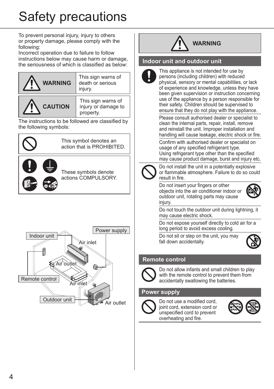 Safety precautions | Panasonic CUE28PKE User Manual | Page 4 / 64