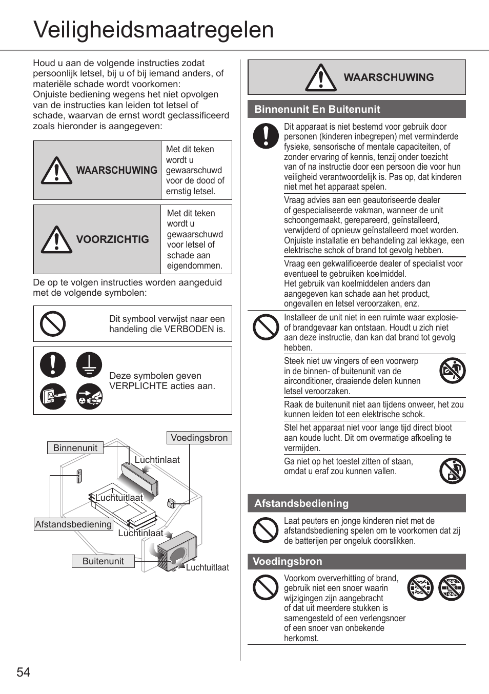 Veiligheidsmaatregelen | Panasonic CUE28PKE User Manual | Page 54 / 64