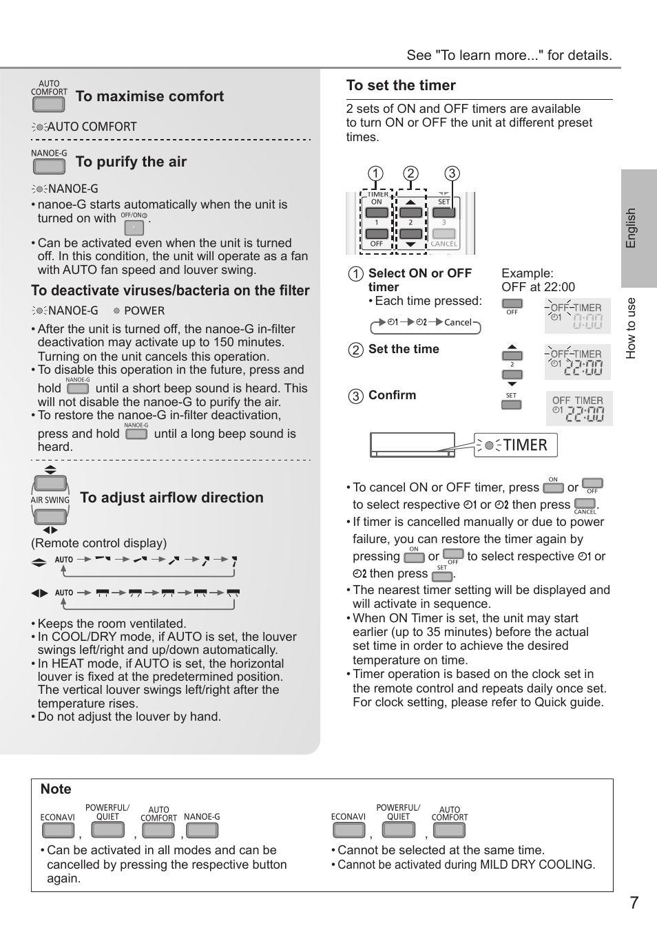 Timer, See "to learn more..." for details | Panasonic CUE28PKE User Manual | Page 7 / 64