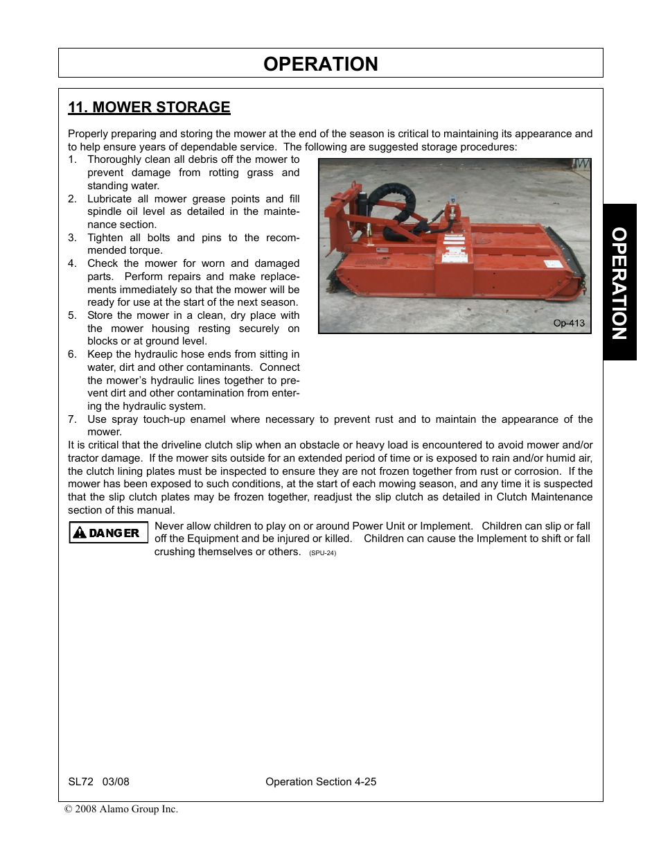 Mower storage, Mower storage -25, Operation | Opera t ion | Alamo SL72 User Manual | Page 107 / 122