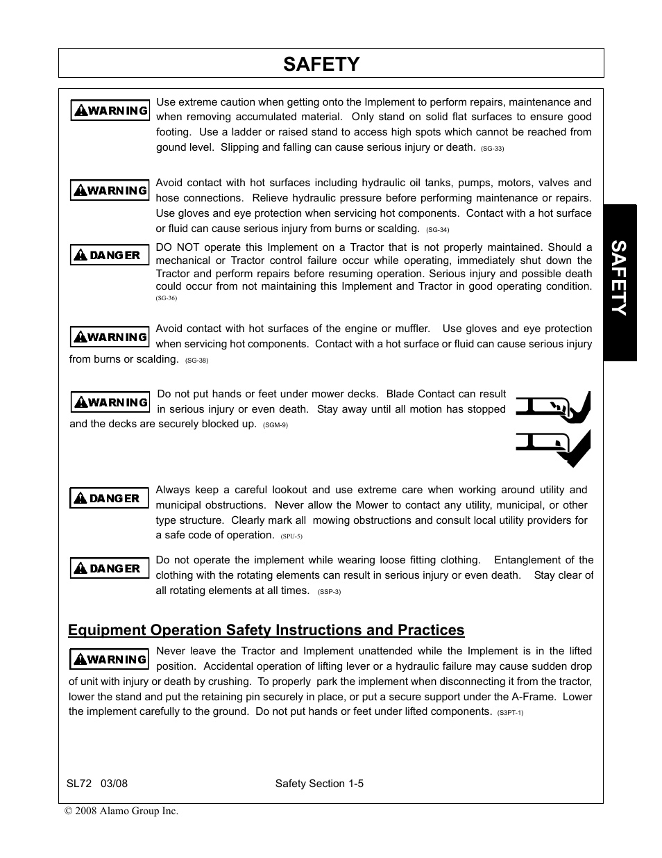 Safety | Alamo SL72 User Manual | Page 11 / 122