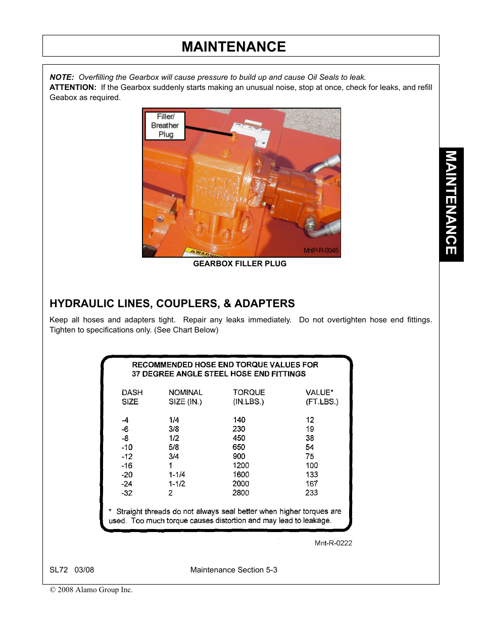 Hydraulic lines, couplers, & adapters, Hydraulic lines, couplers, & adapters -3, Maintenance | Alamo SL72 User Manual | Page 115 / 122