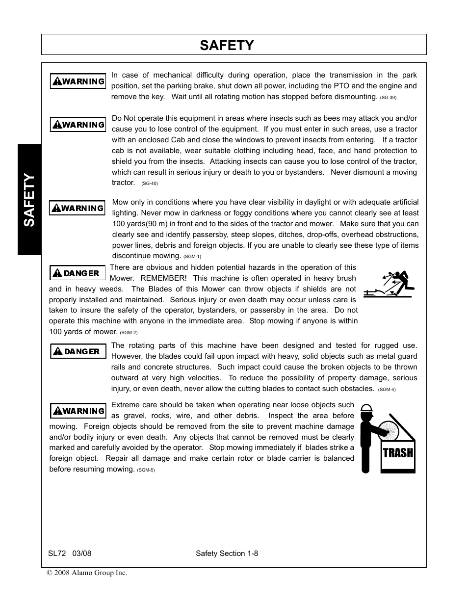 Safety | Alamo SL72 User Manual | Page 14 / 122