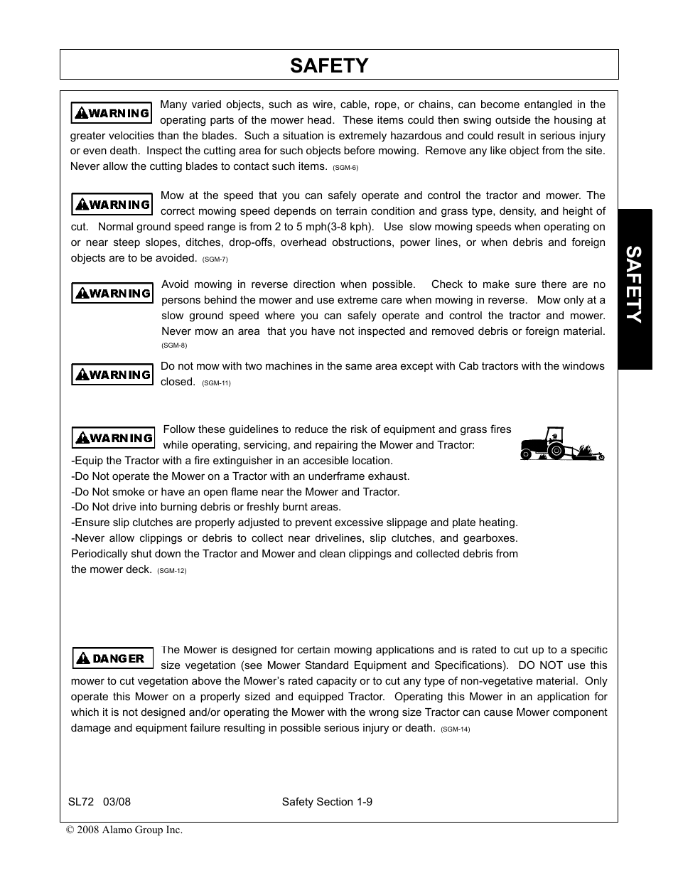 Safety | Alamo SL72 User Manual | Page 15 / 122