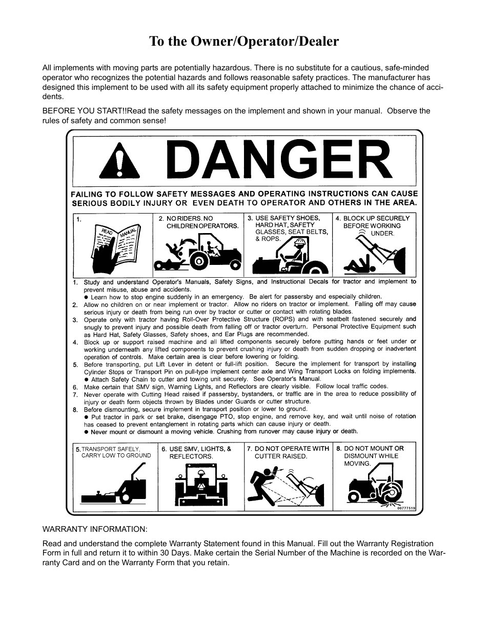 To the owner/operator/dealer | Alamo SL72 User Manual | Page 2 / 122