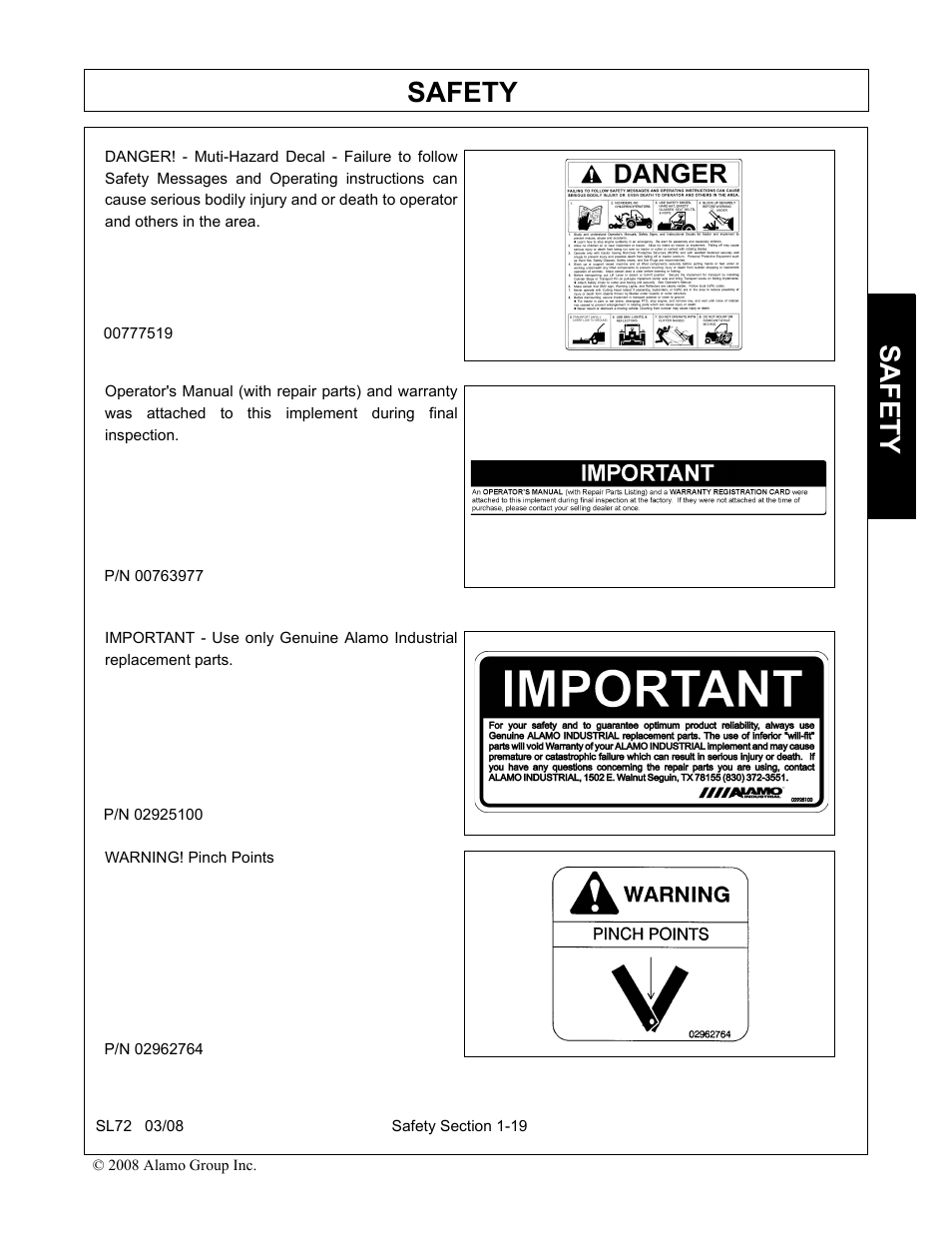 Safety | Alamo SL72 User Manual | Page 25 / 122