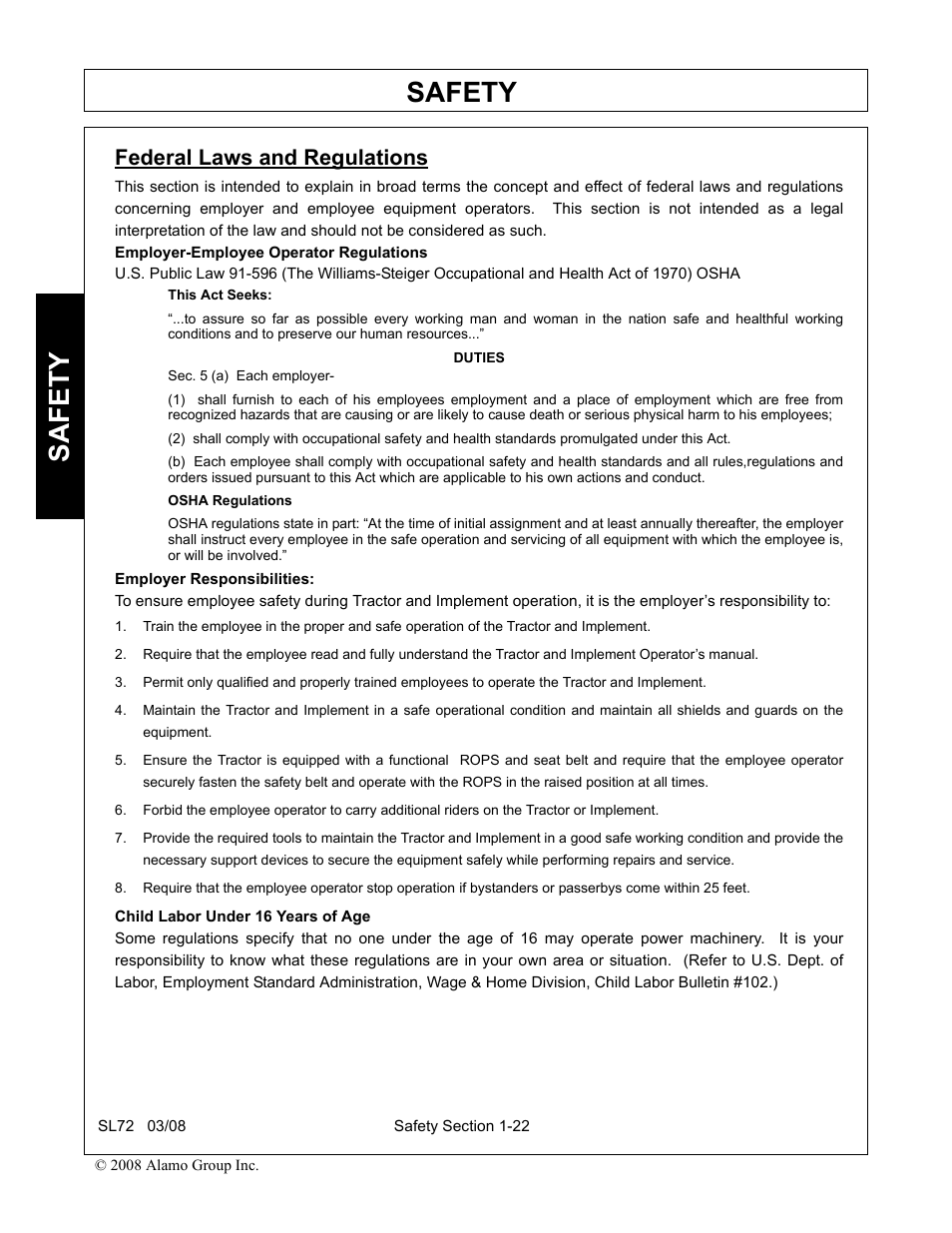 Federal laws and regulations, Federal laws and regulations -22, Safety | Alamo SL72 User Manual | Page 28 / 122