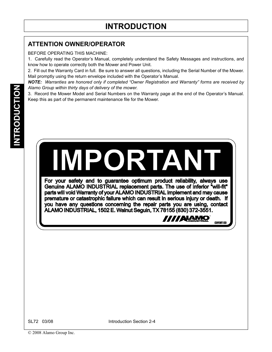 Introduction | Alamo SL72 User Manual | Page 76 / 122