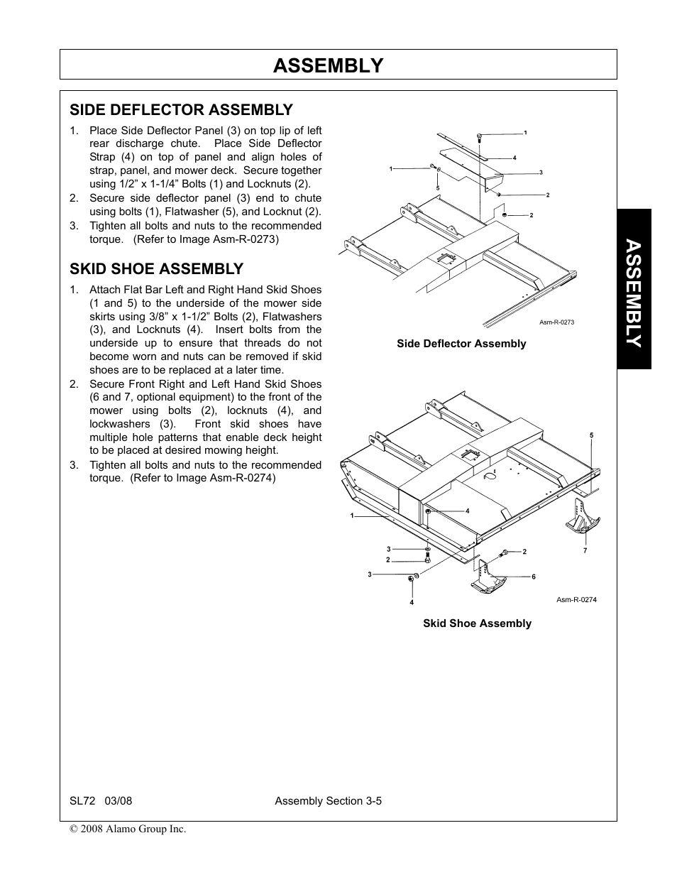 Side deflector assembly, Skid shoe assembly, Side deflector assembly -5 skid shoe assembly -5 | Assembly, Assembl y | Alamo SL72 User Manual | Page 81 / 122