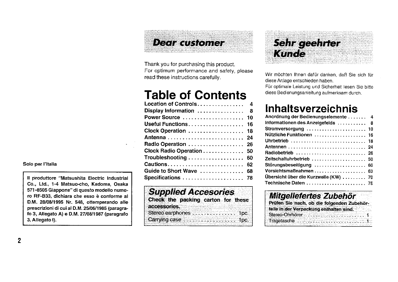 Panasonic RFB33 User Manual | Page 2 / 79
