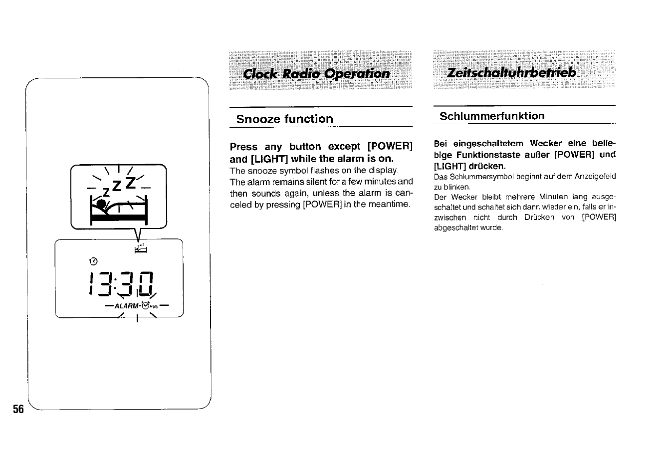 Schlummerfunktion, Iimi n, Eitschaltahrbetrieb | Panasonic RFB33 User Manual | Page 56 / 79