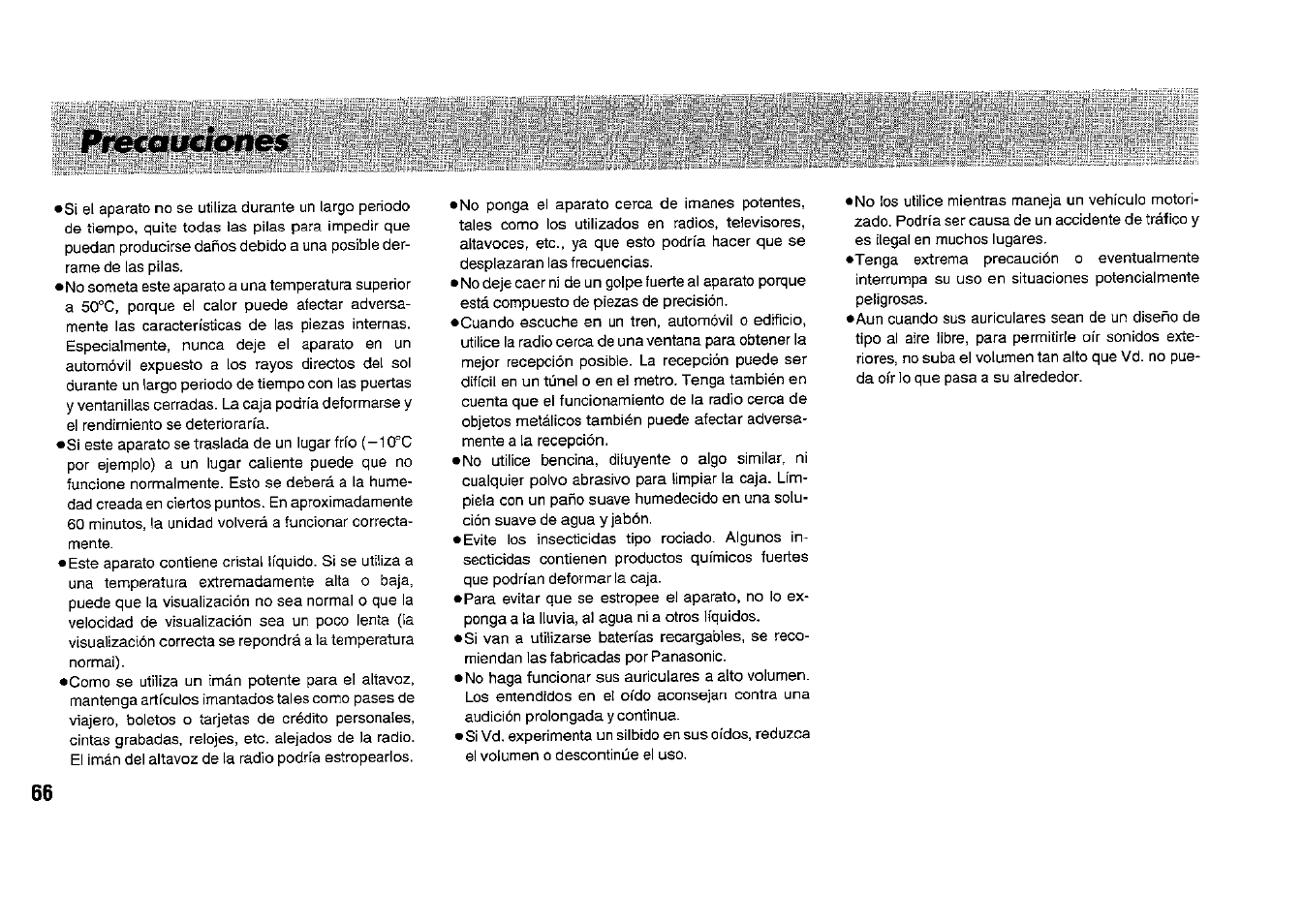 Precauciones, Precauzioni | Panasonic RFB33 User Manual | Page 66 / 79