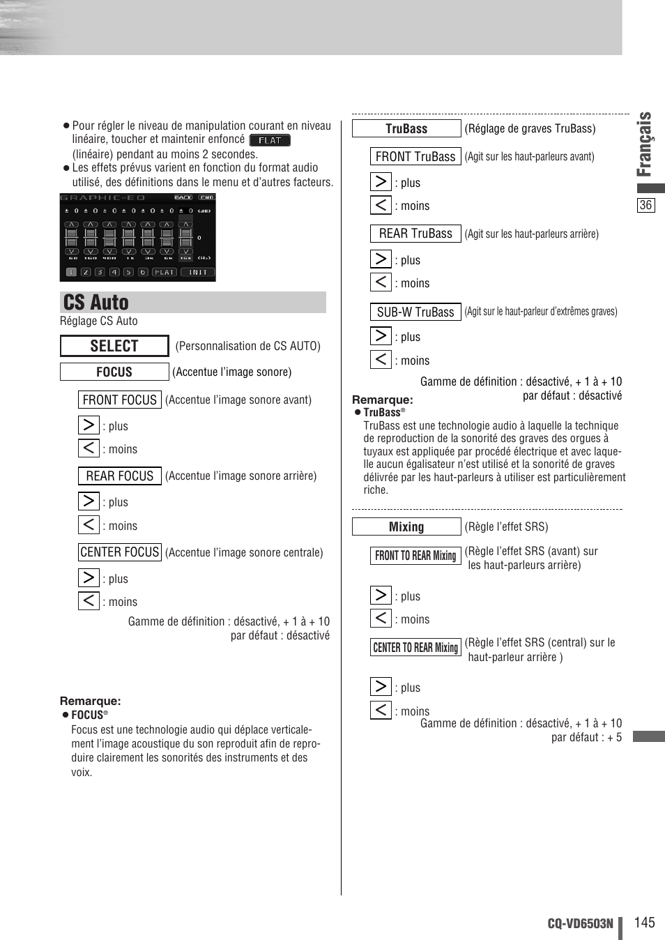 Cs auto, Français, Select | Panasonic CQVD6503N User Manual | Page 37 / 100