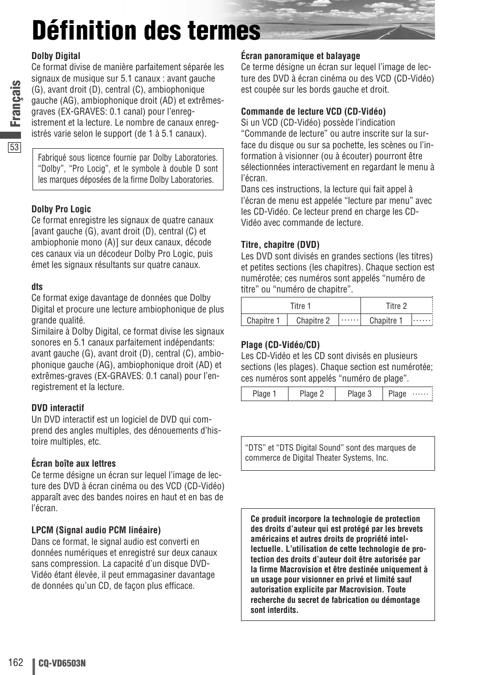 Définition des termes, Français | Panasonic CQVD6503N User Manual | Page 54 / 100