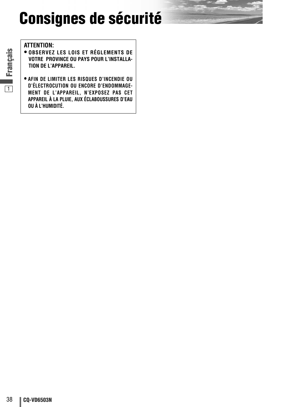 Consignes de sécurité | Panasonic CQVD6503N User Manual | Page 58 / 100