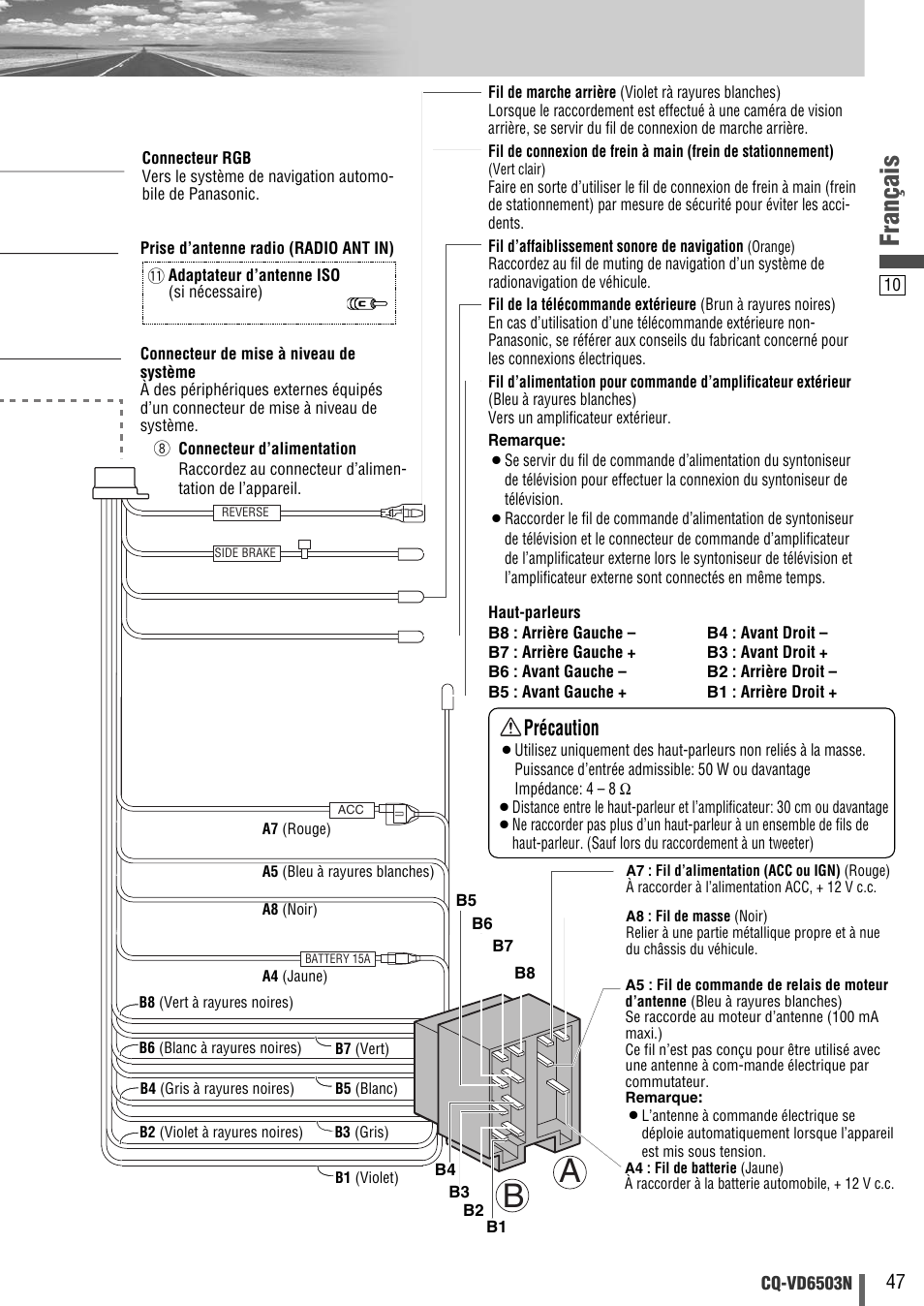 Français, Précaution | Panasonic CQVD6503N User Manual | Page 67 / 100