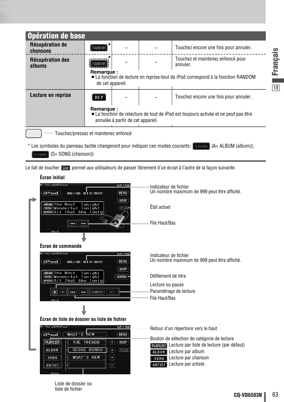 Français, Opération de base | Panasonic CQVD6503N User Manual | Page 95 / 100