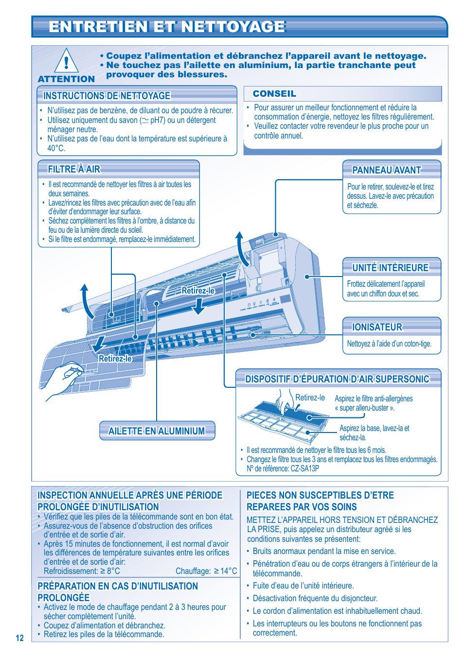 Entretien et nettoyage entretien et nettoyage | Panasonic KITE21JD3EA User Manual | Page 12 / 56