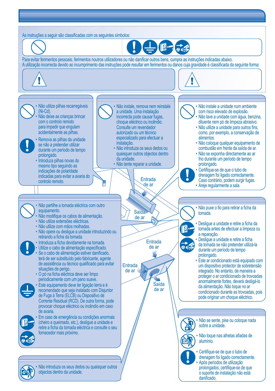Precauções de segurança | Panasonic KITE21JD3EA User Manual | Page 38 / 56