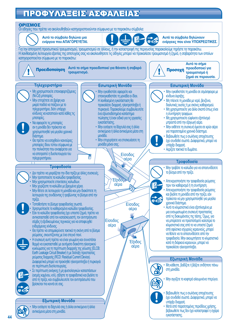 Προφυλαξεισ ασφαλειασ | Panasonic KITE21JD3EA User Manual | Page 44 / 56