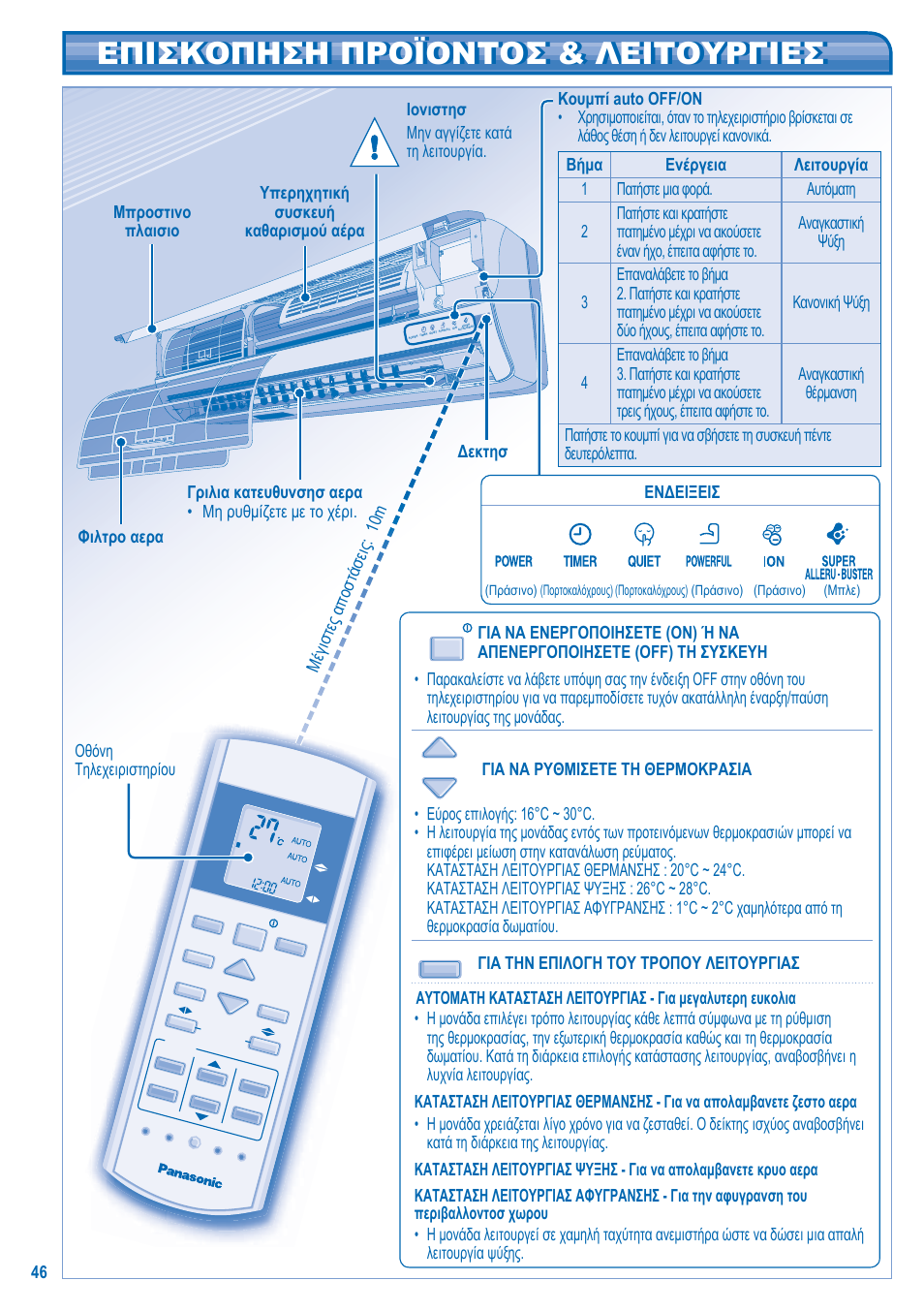 Επισκοπηση προϊοντοσ & λειτουργιεσ | Panasonic KITE21JD3EA User Manual | Page 46 / 56