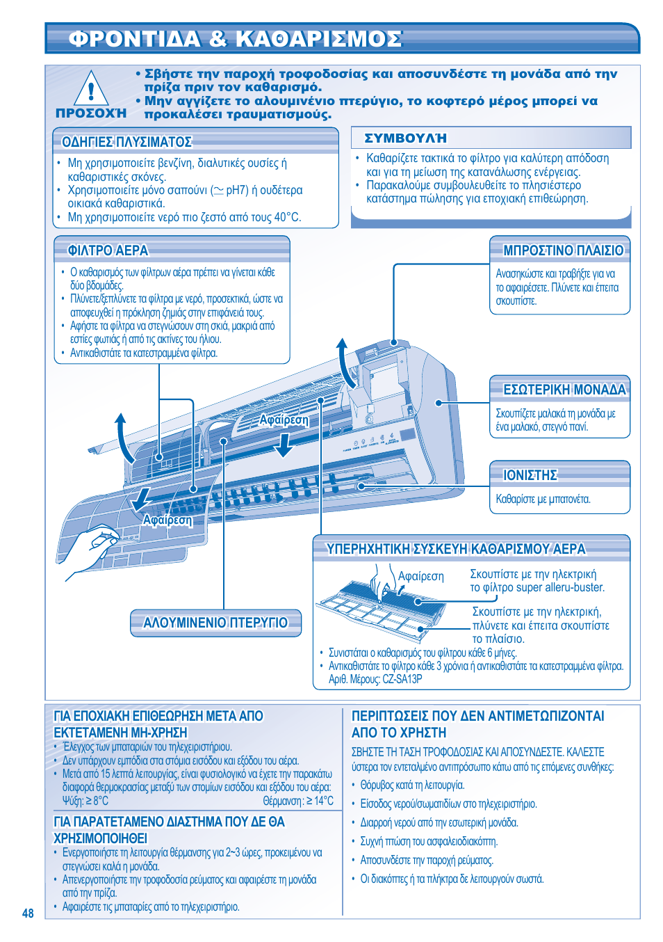 Φροντιδα & καθαρισμοσ | Panasonic KITE21JD3EA User Manual | Page 48 / 56