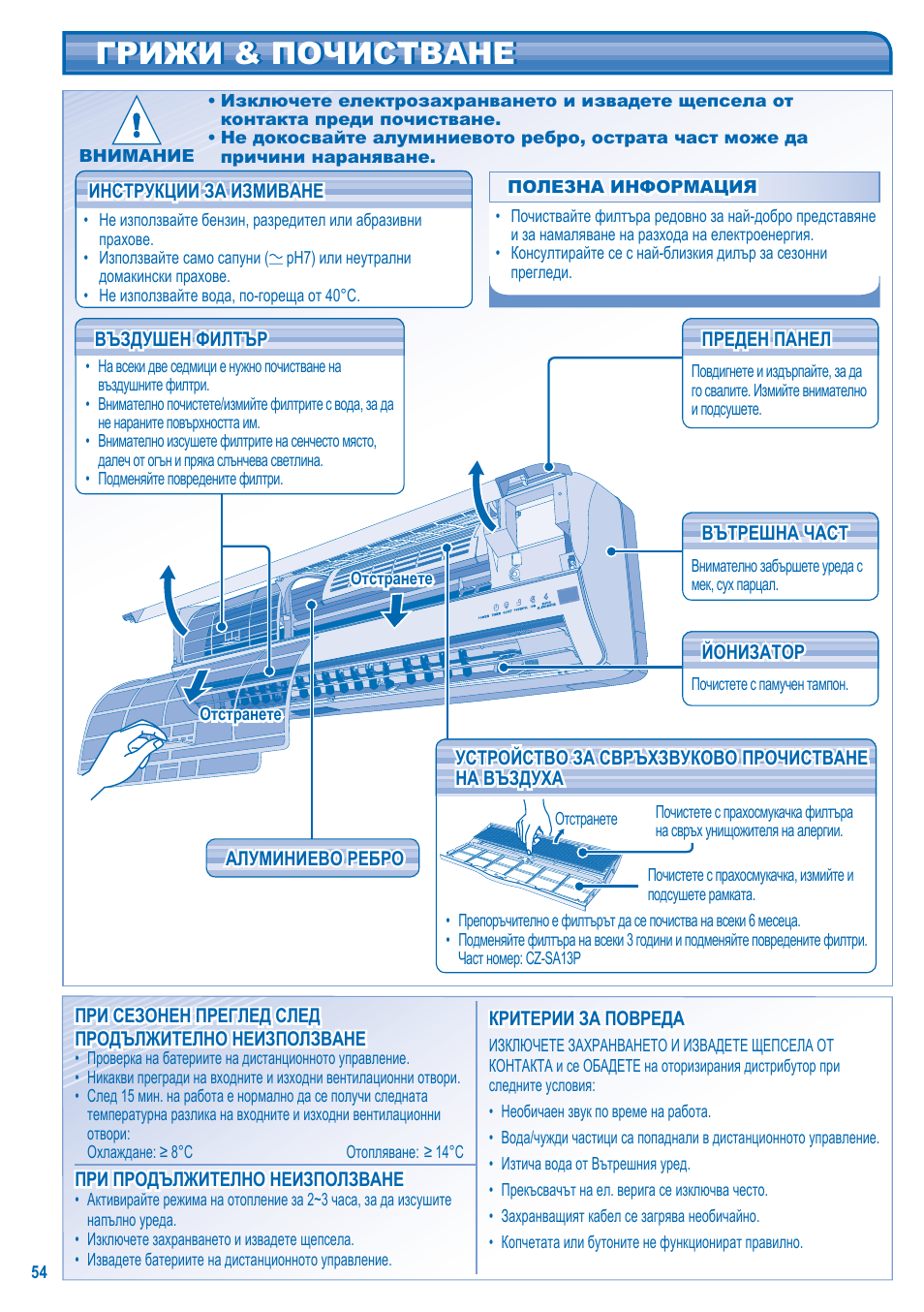 Грижи & почистване | Panasonic KITE21JD3EA User Manual | Page 54 / 56