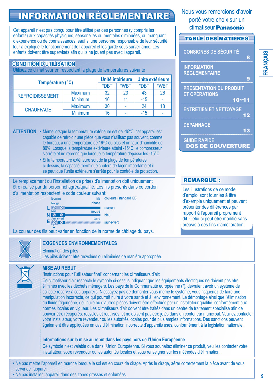 Information réglementaire | Panasonic KITE21JD3EA User Manual | Page 9 / 56