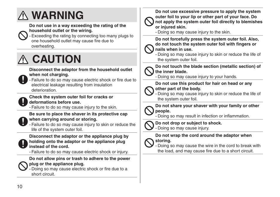 Warning, Caution | Panasonic ESLV65 User Manual | Page 10 / 282