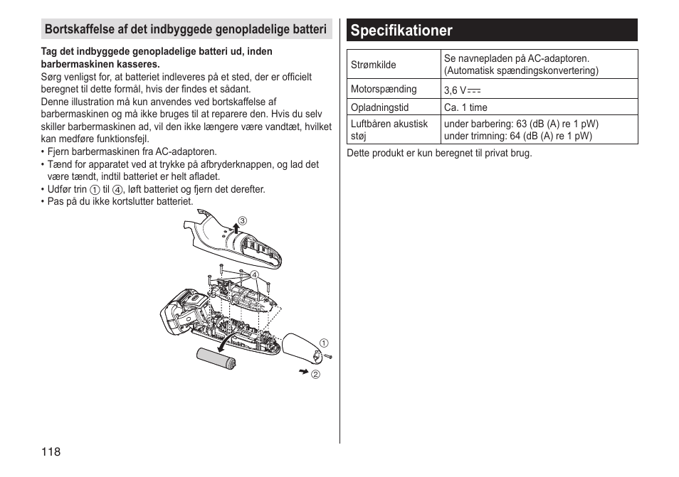 Specifikationer | Panasonic ESLV65 User Manual | Page 118 / 282