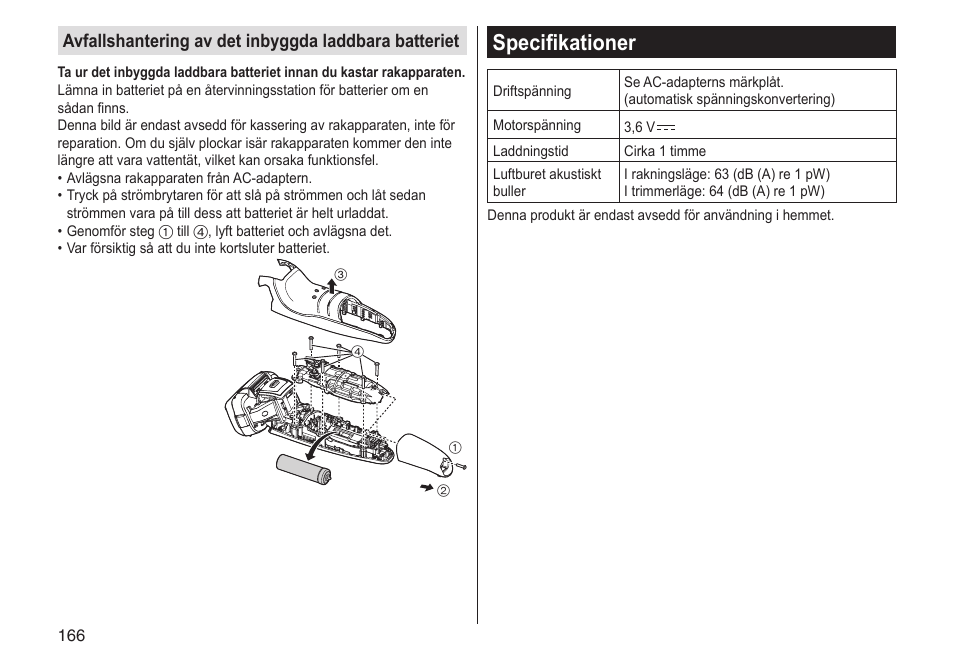 Specifikationer | Panasonic ESLV65 User Manual | Page 166 / 282
