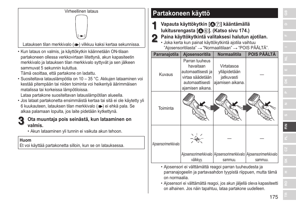 Partakoneen käyttö | Panasonic ESLV65 User Manual | Page 175 / 282