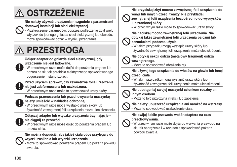 Ostrzeżenie, Przestroga | Panasonic ESLV65 User Manual | Page 188 / 282