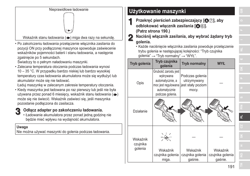 Użytkowanie maszynki | Panasonic ESLV65 User Manual | Page 191 / 282