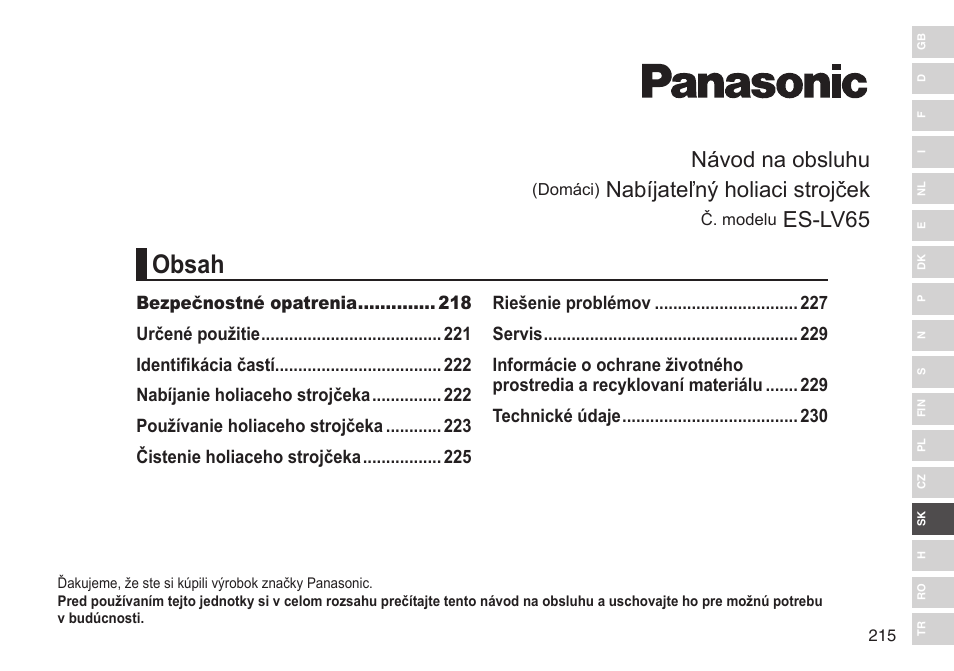 Panasonic ESLV65 User Manual | Page 215 / 282