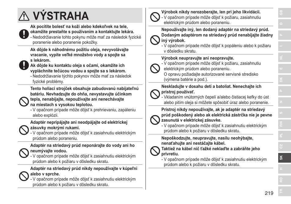 Výstraha | Panasonic ESLV65 User Manual | Page 219 / 282