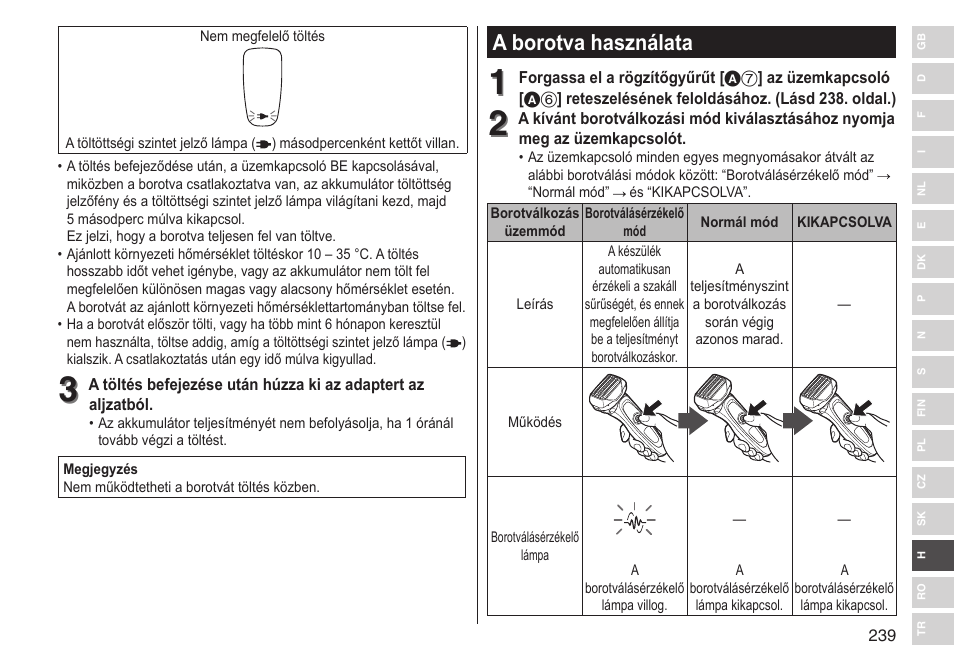 A borotva használata | Panasonic ESLV65 User Manual | Page 239 / 282