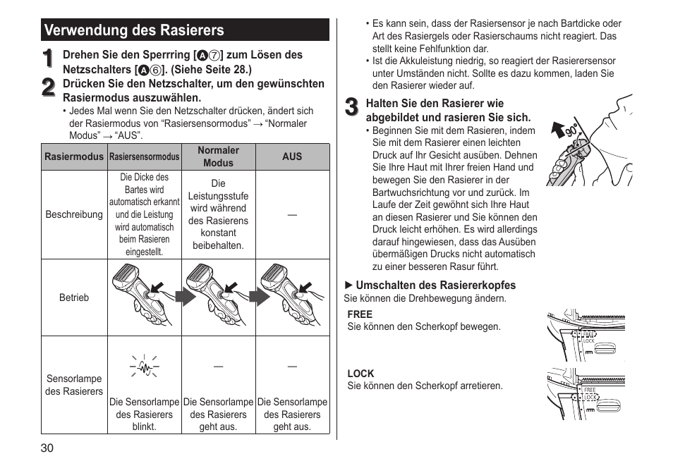 Verwendung des rasierers | Panasonic ESLV65 User Manual | Page 30 / 282