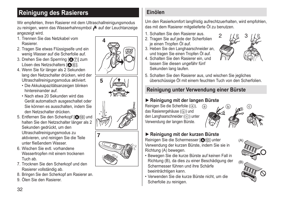 Reinigung des rasierers | Panasonic ESLV65 User Manual | Page 32 / 282