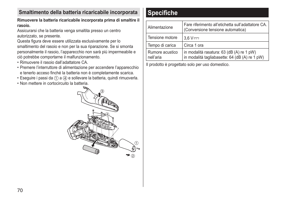 Specifiche | Panasonic ESLV65 User Manual | Page 70 / 282