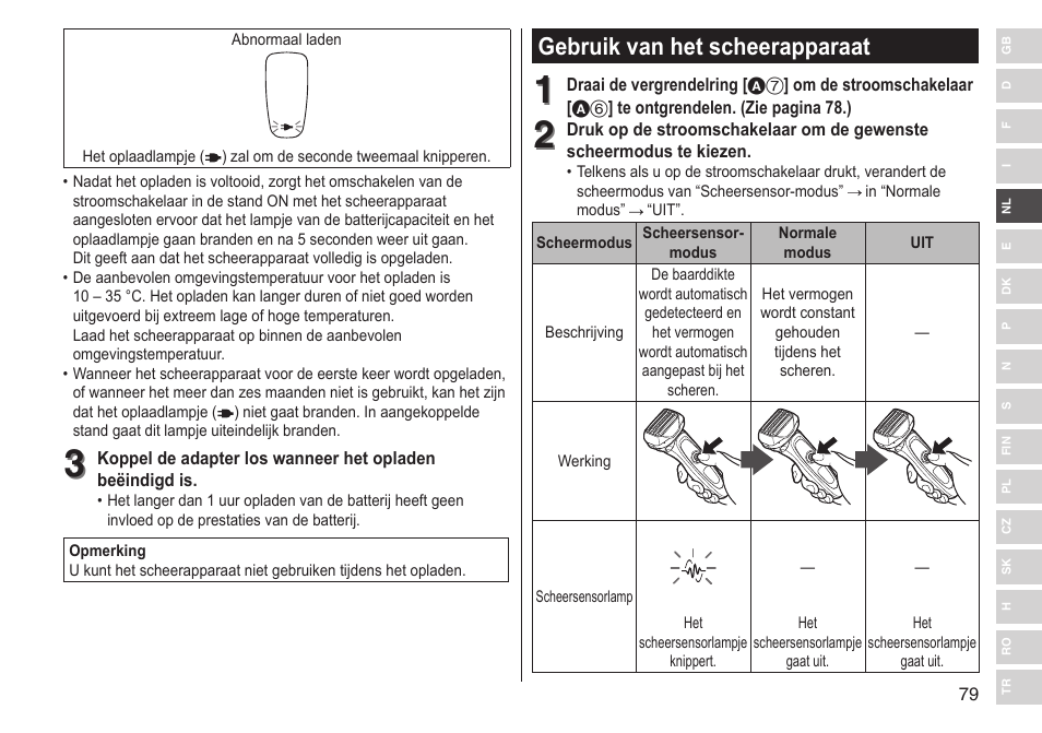 Gebruik van het scheerapparaat | Panasonic ESLV65 User Manual | Page 79 / 282