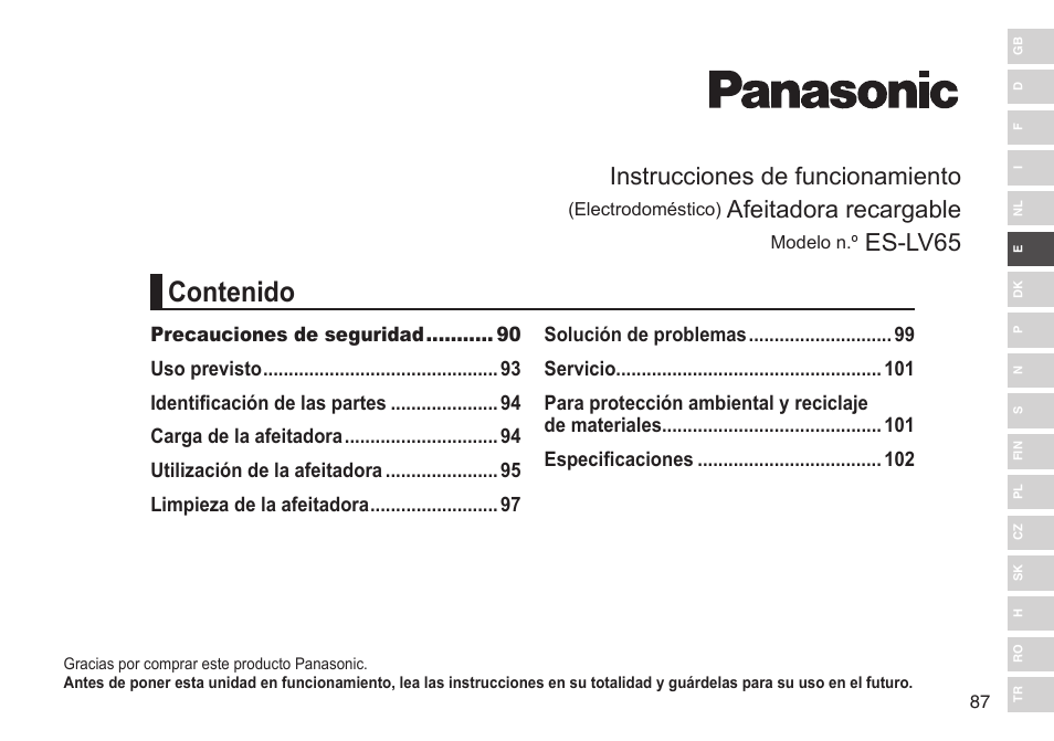 Panasonic ESLV65 User Manual | Page 87 / 282