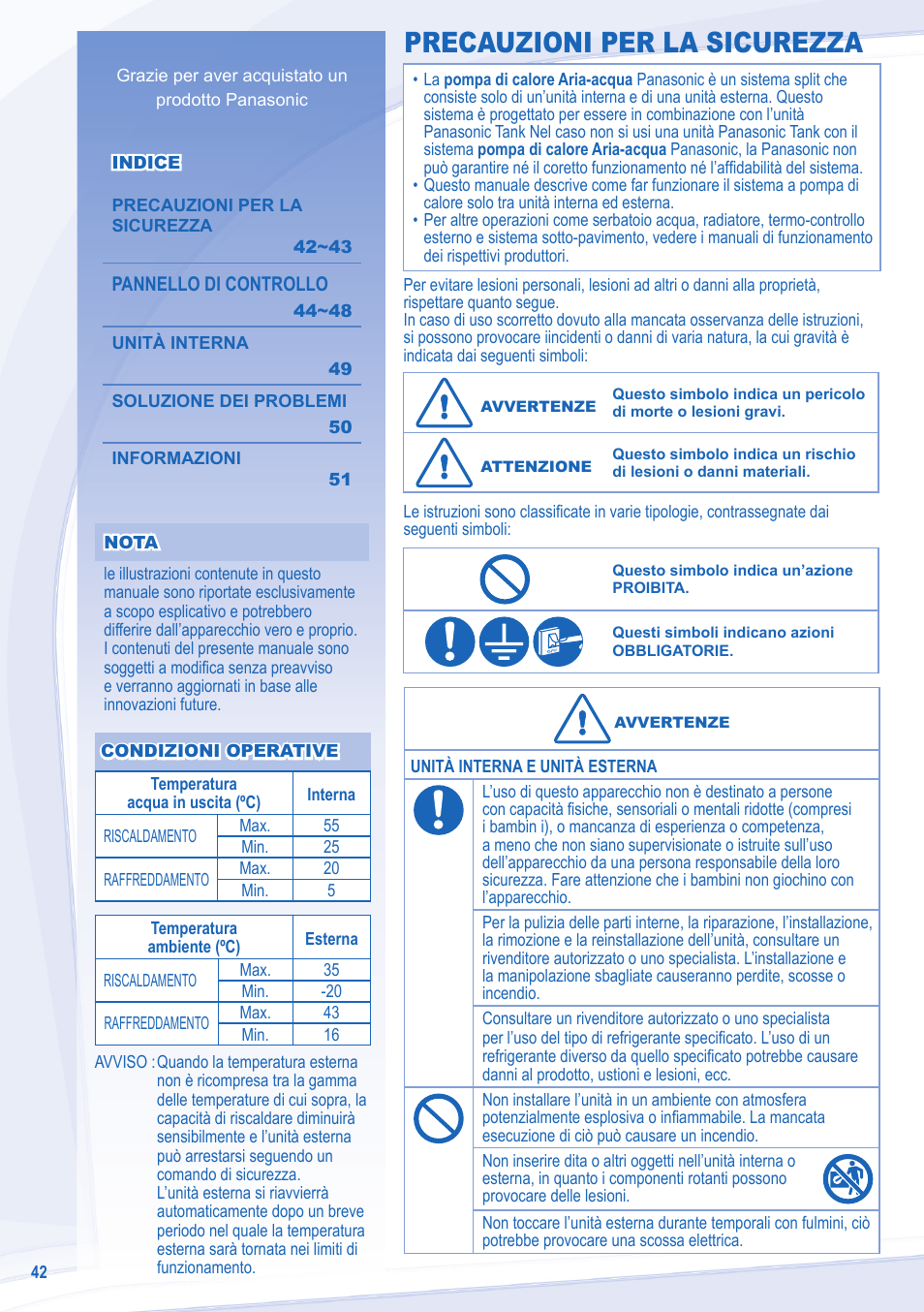 Precauzioni per la sicurezza | Panasonic WHUD05EE5 User Manual | Page 42 / 92
