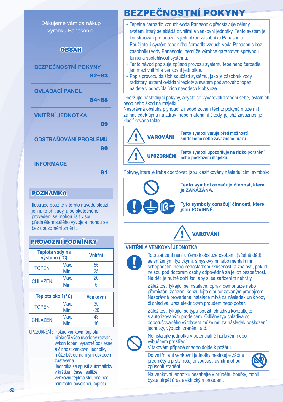 Bezpečnostní pokyny | Panasonic WHUD05EE5 User Manual | Page 82 / 92