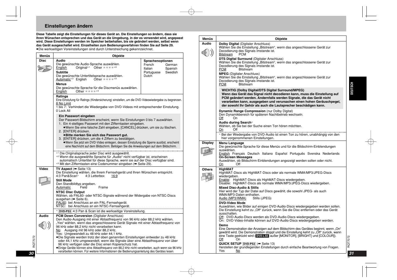 Einstellungen ändern | Panasonic DVDLS5 User Manual | Page 16 / 37