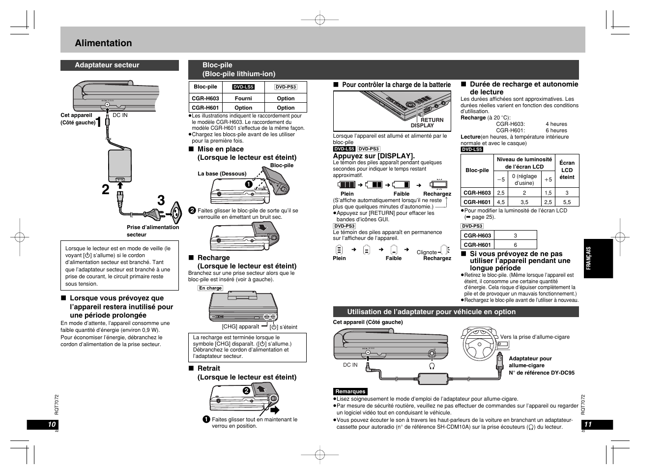 Alimentation | Panasonic DVDLS5 User Manual | Page 23 / 37