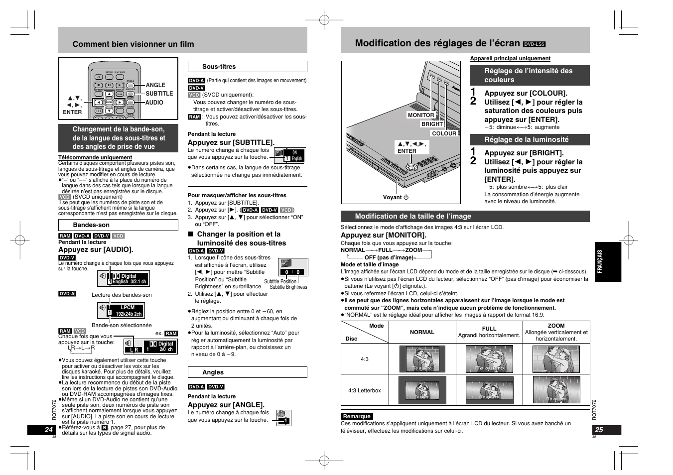 Modification des réglages de l’écran | Panasonic DVDLS5 User Manual | Page 30 / 37