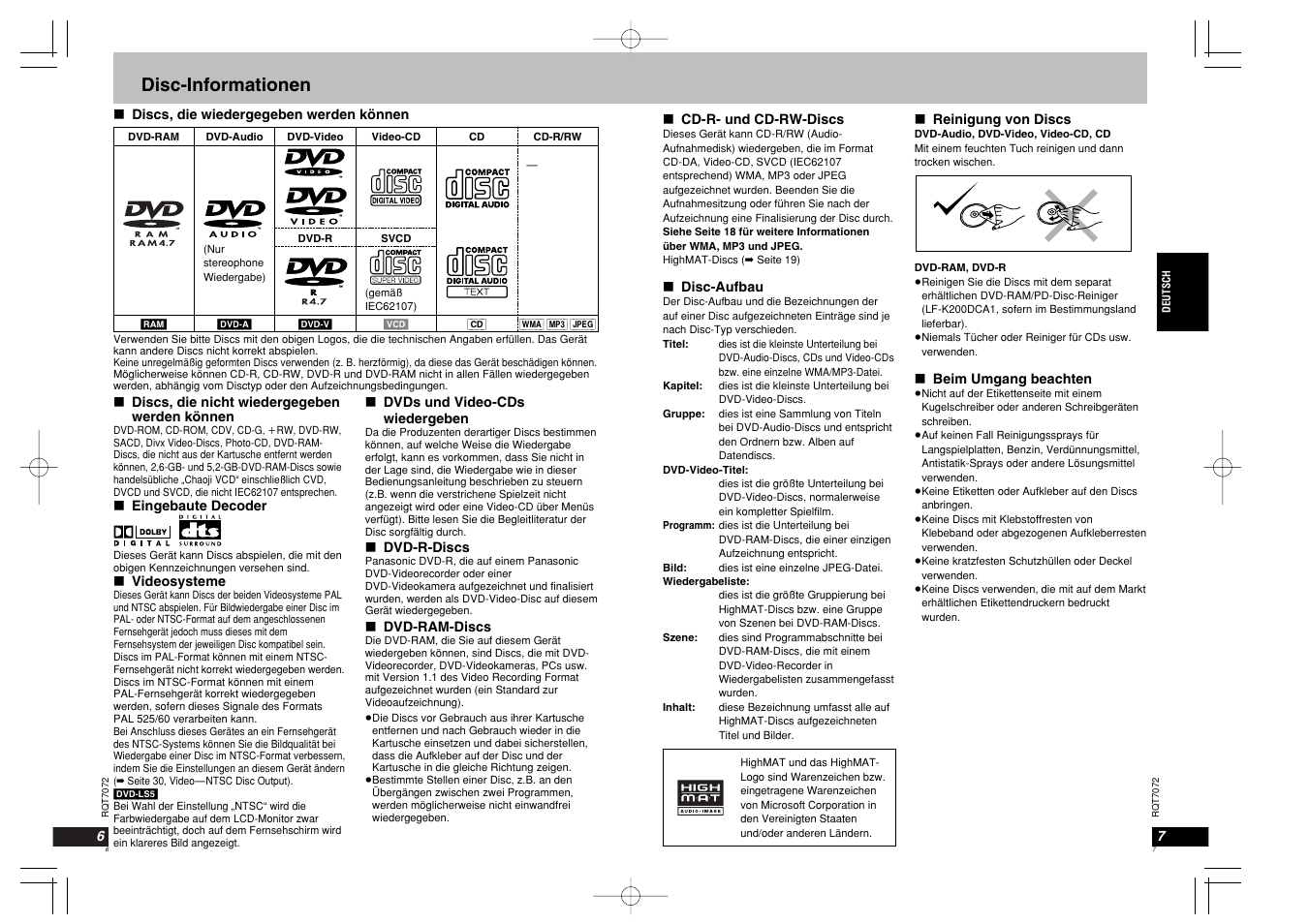 Disc-informationen | Panasonic DVDLS5 User Manual | Page 4 / 37